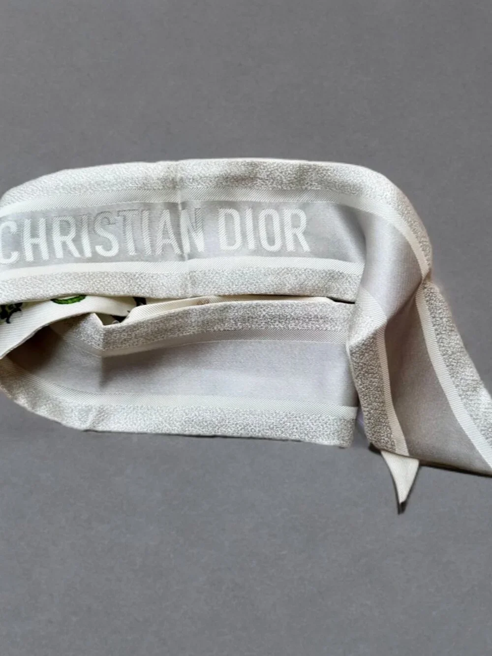 Christian Dior White Silk D-Floral Mitzah Long Scarf
